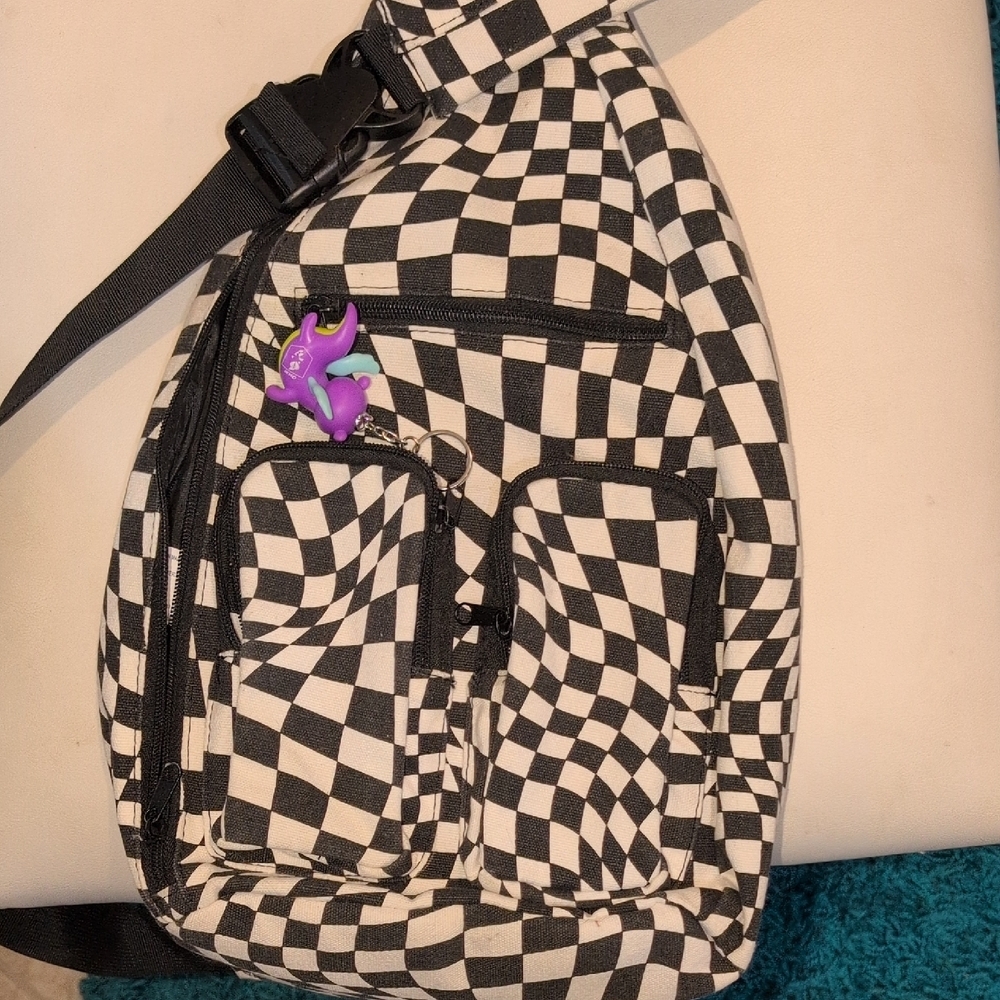 Black and White Checkered Sling Bag/ Backpack